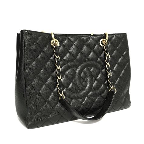 chanel grande shopper gst black caviar quilted leather tote|CHANEL Caviar Quilted Grand Shopping Tote GST Black.